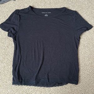 American Eagle Lace Trim Baby Tee (dark grey, S)